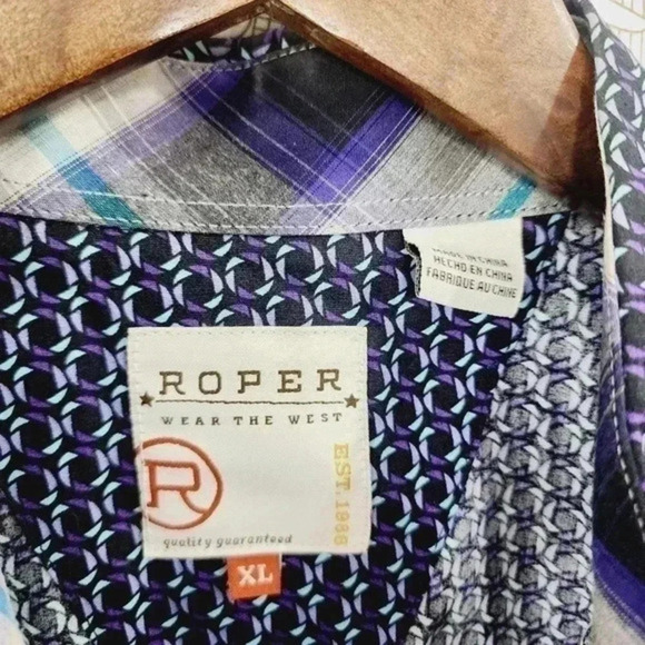 Roper‎ Button down Long sleeve Black Snap Button Pattern Men's Dress Shirt XL - Picture 5 of 7